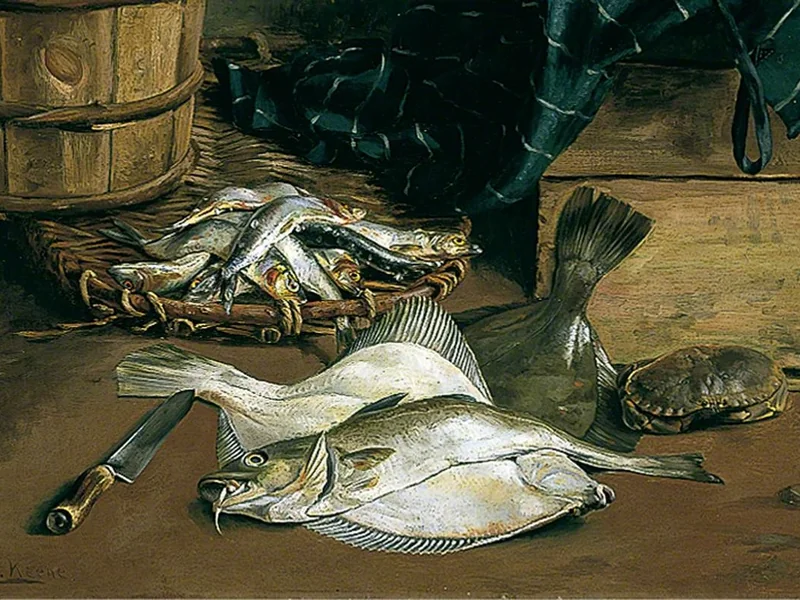 1823-Charles Keene - Natura morta con pesci